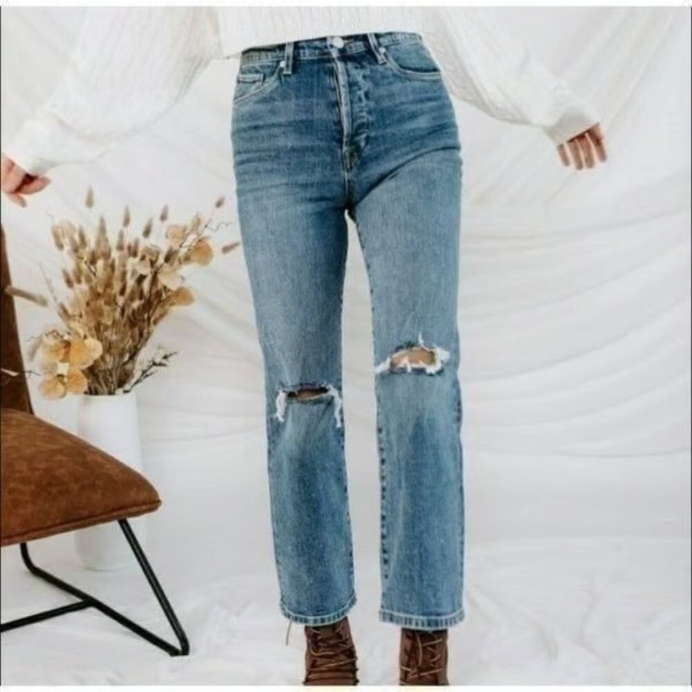 NWT Blank NYC Baxter Ribcage Straight Leg Denim Jeans Size 26 in Whirlwind Blue